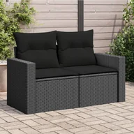 Sofy ogrodowe - vidaXL Sofa ogrodowa z poduszkami, 2-osobowa, czarna, polirattan - miniaturka - grafika 1