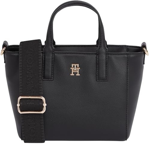 Tommy Hilfiger Damskie TH SOFT LOGO MINI TOTE AW0AW16907 TH SOFT LOGO MINI TOTE AW0AW16907, czarny, OS, czarny (czarny), Torba na ramię