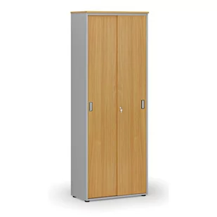 Szafa biurowa z drzwiami przesuwnymi PRIMO GRAY, 2128 x 800 x 420 mm, szary/buk - Szafy biurowe - miniaturka - grafika 1