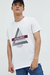 Koszulki męskie - Jack & Jones t-shirt bawełniany kolor biały z nadrukiem - grafika 1