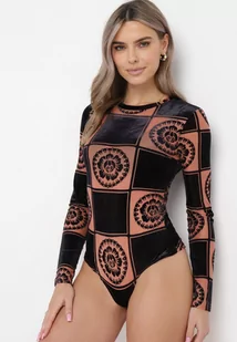Beżowe Body z Długim Rękawem w Geometryczny Wzór Gerilla - Body - miniaturka - grafika 1