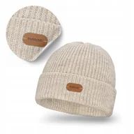 Czapki damskie - Zimowa Czapka Damska Beanie Wywijana Uniwersalna Beżowa Klasyczna Ciepła - miniaturka - grafika 1