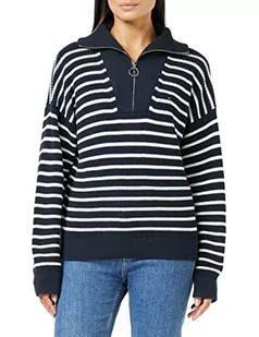 Tommy Hilfiger Damski sweter z zamkiem błyskawicznym w paski Hayana, Breton Stp/Ecru Desert Sky, L - Swetry damskie - miniaturka - grafika 1