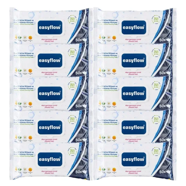 EASYFLOW Chusteczki higieniczne nawilżane do mycia dla dzieci 10 x 50 szt