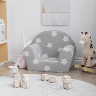 vidaXL Kanapa dla dziecka, jasnoszara w gwiazdki, miękki plusz - Zestawy mebli dla dzieci - miniaturka - grafika 1