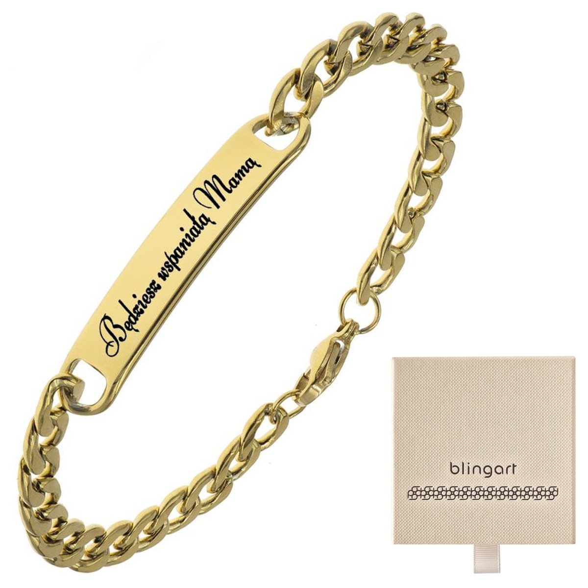 Bransoletka z grawerem pozłacana pancerka