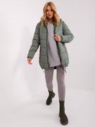 Płaszcze damskie - Płaszcz zimowa khaki casual kurtka puchowa pikowana rękaw długi długość długa kaptur kieszenie naszywki podszewka - miniaturka - grafika 1