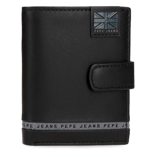 Pepe Jeans Pionowy portfel z uchwytem na karty i zapięciem zatrzaskowym Czarny 8,5x10,5x1 cm Skóra by Joumma Bags, Czarny (Black), Talla única, Pionowy portfel z uchwytem na karty i zapięciem na