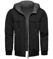 Kurtki męskie - Kurtka męska dwustronna przejściowa z odczepianym kapturem czarna Recea - miniaturka - grafika 1