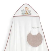 Okrycia kąpielowe dla dzieci - Okrycie kąpielowe 100x100 Żyrafa biały różowy ręcznik z kapturkiem + śliniaczek - miniaturka - grafika 1