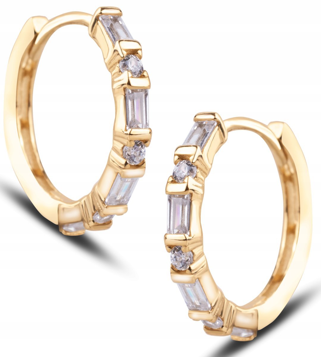 ZŁOTE KOLCZYKI KÓŁECZKA Z BIAŁYMI CYRKONIAMI 14.5 MM 14KT 585