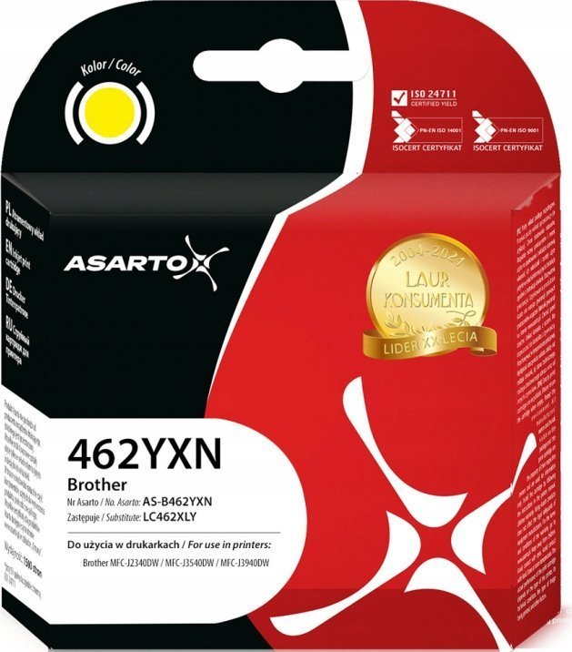 Tusz Asarto Tusz Asarto do Brother 462YXN LC462XLY 1500 str. yellow