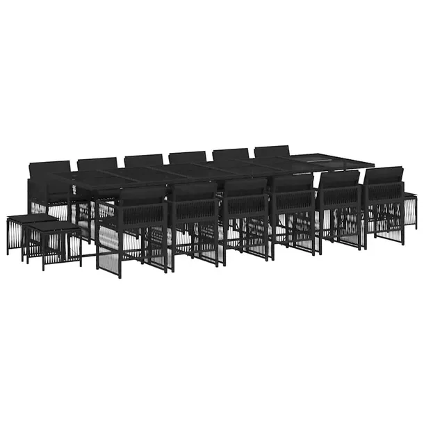 Zestaw Mebli Ogrodowych z Rattanu PE, Czarny, Stół 330x106x73 cm, Krzesł