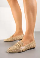 Mokasyny damskie - Ciemnobeżowe Mokasyny Ozdobione Siateczkową Cholewką i Klamrą Zelure - miniaturka - grafika 1