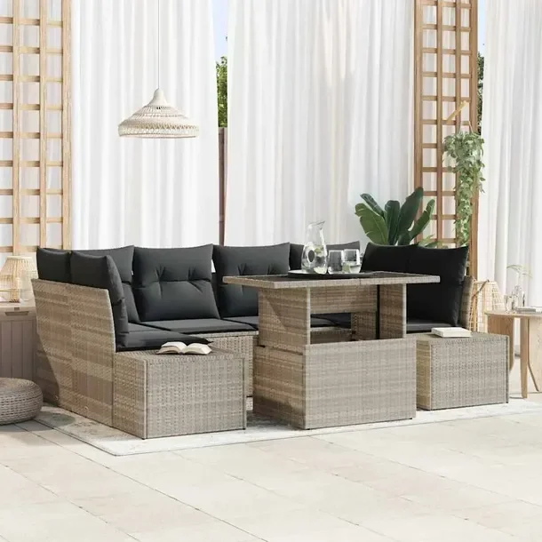 Zestaw Sof Ogrodowych 7 Części, Rattan, Szary, 2xNarożnik, 2xSiedzisko,