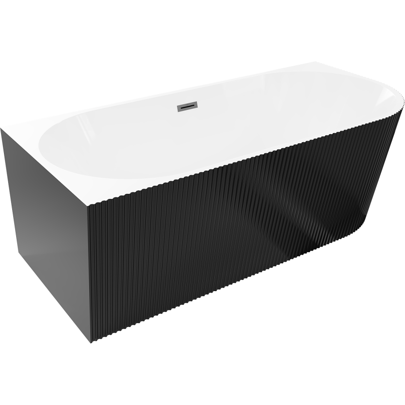 Mexen Silo wanna wolnostojąca narożna lewa ryflowana 150 x 75 cm, biała/czarna, przelew gun gray szczotkowany - 52891507575L-66