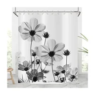 Zasłony prysznicowe - Zasłona prysznicowa z motywem kwiatów, 180x180, szara stokrotka, elegancka, w stylu rustykalnym, wodoodporna, zmywalna, z haczykami - miniaturka - grafika 1