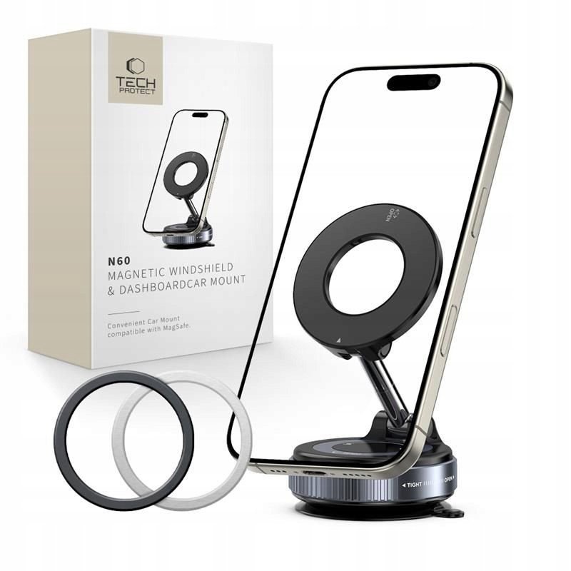 TECH-PROTECT N60 MAGNETIC MAGSAFE WINDSHIELD & DASHBOARD CAR MOUNT BLACK