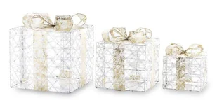 Złota, Szara Ozdoba Prezent Led - Ozdoby bożonarodzeniowe - miniaturka - grafika 1