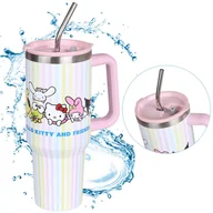 Kubki termiczne - Hello Kitty and Friends kubek TERMICZNY z metalową słomką ustnikiem, stal nierdzewna, kubek do samochodu DUŻY 1,18l - miniaturka - grafika 1