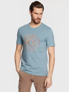 Koszulki męskie - Guess T-Shirt Round Logo M3GI11 J1314 Niebieski Slim Fit - grafika 1