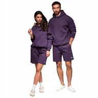 Dresy męskie - Komplet dresowy luźna bluza z kapturem i szorty fioletowe Z110 V13 r XL/XXL - miniaturka - grafika 1