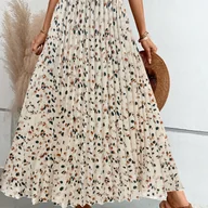 Spódnice - TEMU Elegancka damska plisowana spódnica w kwiaty z wysokim stanem w kształcie litery A Styl wiosenno-letni na wakacje - miniaturka - grafika 1