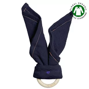 Hi Little One - Przytulanka Z Organicznej Bio Bawełny Gots Z Gryzakiem Sleepy Bunny Cozy Muslin With Wood Teether 2In1 Navy - Chusty do noszenia dzieci - miniaturka - grafika 1