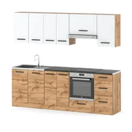 Meble kuchenne - Kuchnia mokka plus 2.4m modułowa z blatem pojemna wotan biała mat dąb wotan - miniaturka - grafika 1