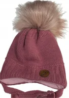 Czapki damskie - Czapka zimowa wiązana różowa z pomponem 46 - miniaturka - grafika 1