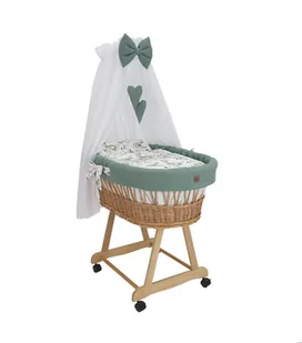 Wiklinowy kosz Mojżesza LENA naturalny z pościelą wafelkową khaki. - Łóżeczka i kojce - miniaturka - grafika 1