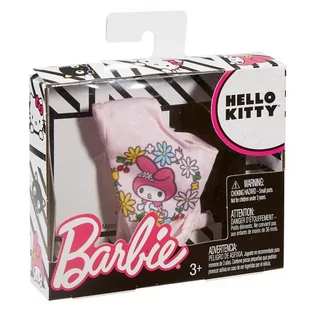 Barbie Hello Kitty różowa koszulka Mattel - Akcesoria dla lalek - miniaturka - grafika 1