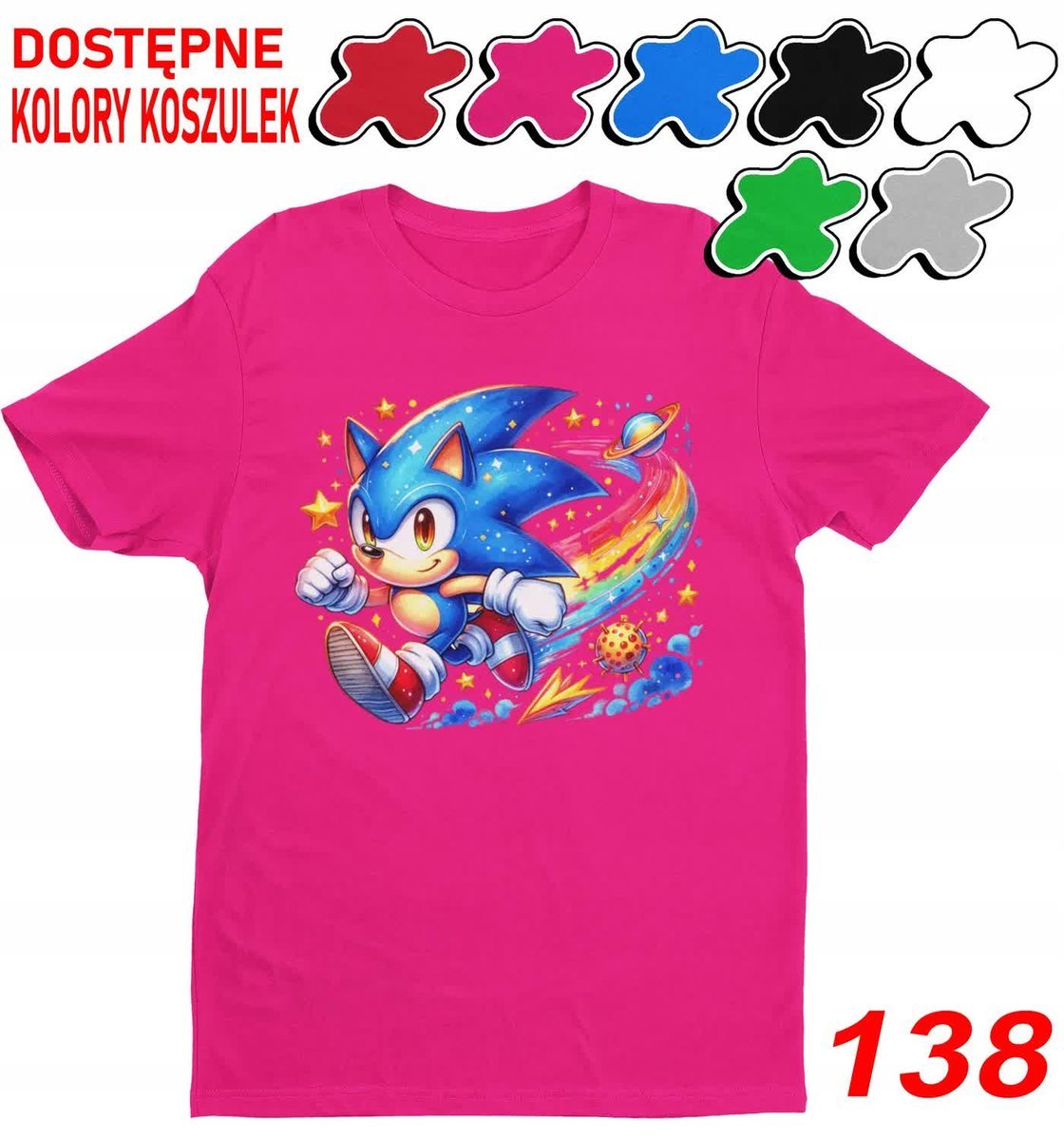 Dziecięca Koszulka Z Nadrukiem Sonic Sonik Szybki Błyskawica -L 146-152