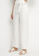 Spodnie damskie - Jasnobeżowe Spodnie o Szerokim Kroju z Wiązaniem i Gumką w Pasie Miravenia - miniaturka - grafika 1