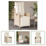 Fotele i krzesła ogrodowe - The Living Store Rozkładany fotel ogrodowy z podnóżkiem - beżowy polirattan - Krzesło Ogrodowe - miniaturka - grafika 1