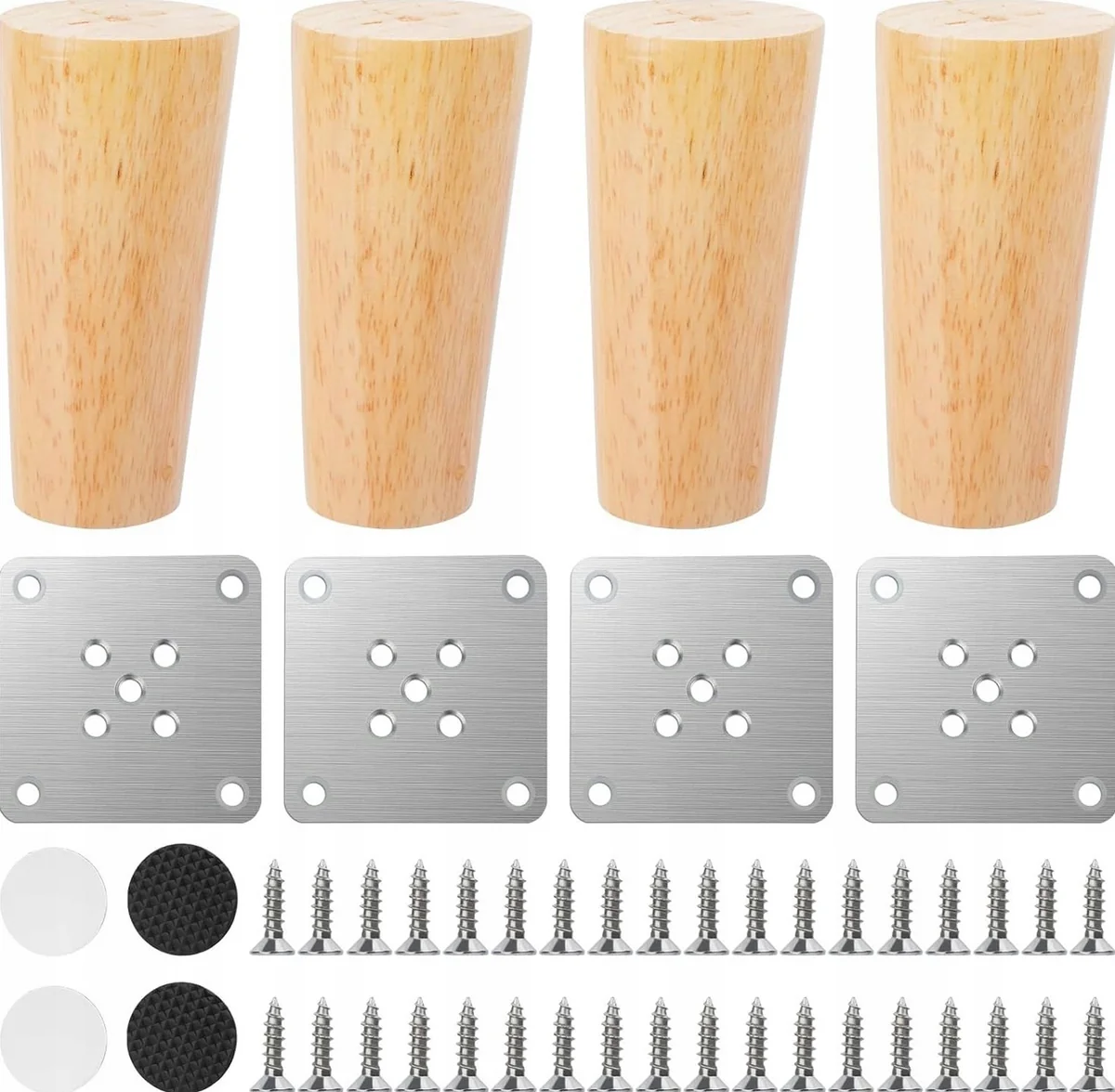 NÓŻKI MEBLOWE DREWNIANE STOŻKOWE 4 SZTUKI NATURALNE 10 CM UNIWERSALNE
