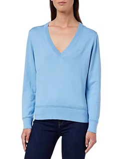 Swetry damskie - GANT Damski sweter bawełniany z dekoltem w serek, niebieski Gentle Blue, standardowy, Gentle Blue, XXL - grafika 1