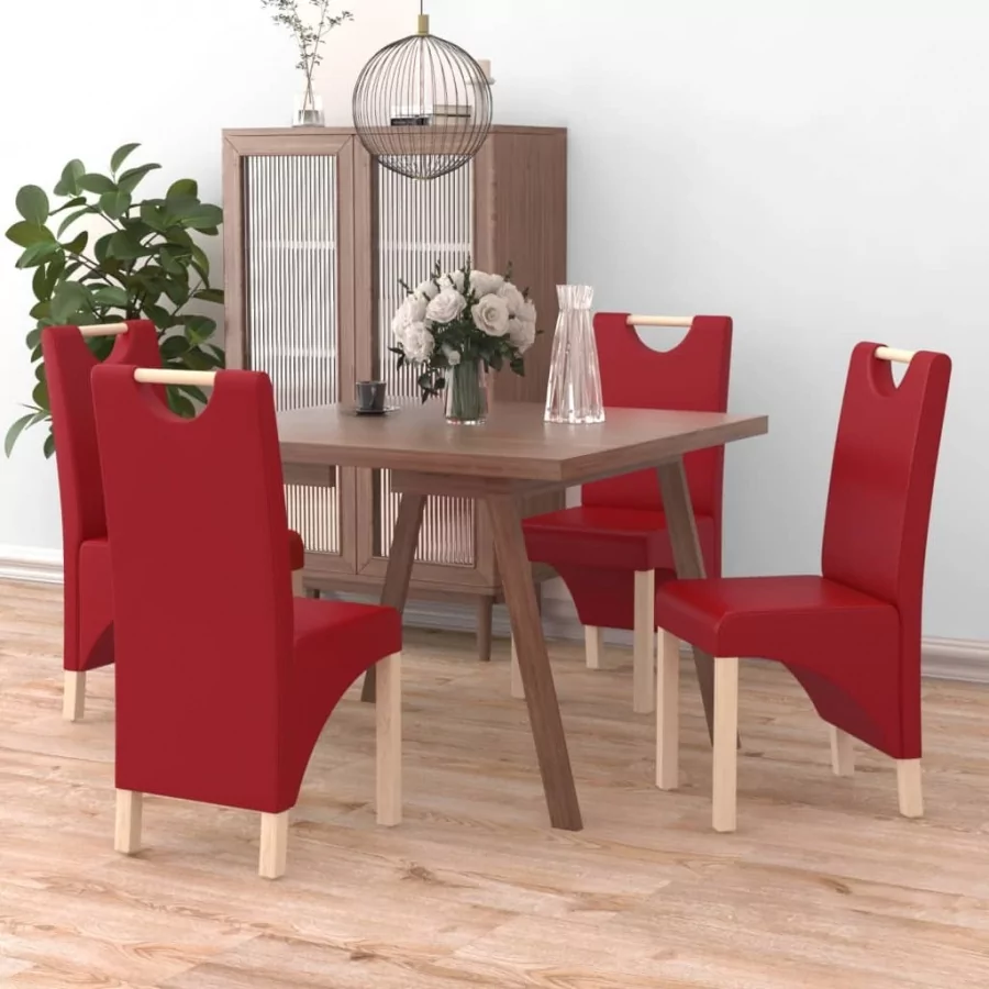vidaXL Krzesła stołowe 4 szt. winna czerwień sztuczna skóra 3080192
