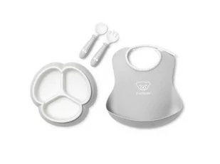 BABYBJORN - Zestaw do karmienia Mealtime - Grey one size - Zestawy naczyń dla dzieci - miniaturka - grafika 1