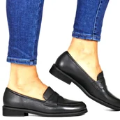 Mokasyny damskie - DAMSKIE MOKASYNY SKÓRZANE PÓŁBUTY SERGIO LEONE 25112-S CZARNE - miniaturka - grafika 1