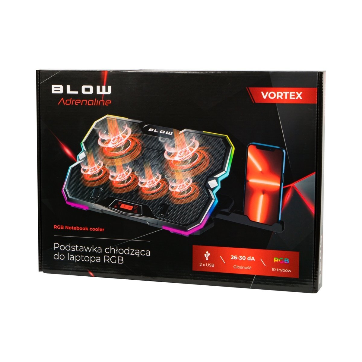 PODSTAWKA PODKŁADKA CHŁODZĄCA POD LAPTOPA REGULOWANA 9-17'' LED RGB 2x USB
