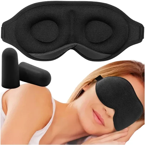 Maska Do Spania Opaska Na Oczy 3d Regulowana Zaciemniająca Lekka Czarna