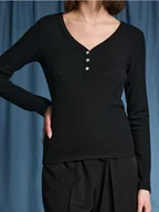 Bluzki damskie - Sinsay - Bluzka z długimi rękawami - czarny - miniaturka - grafika 1