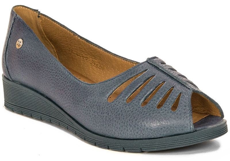 Maciejka Półbuty damskie skórzane ażurowe granatowe-36