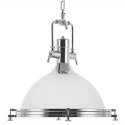 Lampy sufitowe - Beliani Lampa wisząca szklana biało-srebrna EBRON - miniaturka - grafika 1