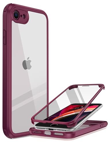 Miracase Etui kompatybilne z iPhone SE 2022 / SE 2020 / iPhone 8, etui ochronne na całe ciało z wbudowaną szklaną folią ochronną na wyświetlacz, odporne na uderzenia etui na telefon komórkowy, różowe