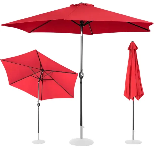 Duży Okrągły Parasol Ogrodowy Balkonowy Uchylny Z Korbką Śr.300Cm Bordowy