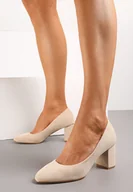 Czółenka - Beżowe Czółenka z Metaliczną Wstawką na Słupku Naelis - miniaturka - grafika 1