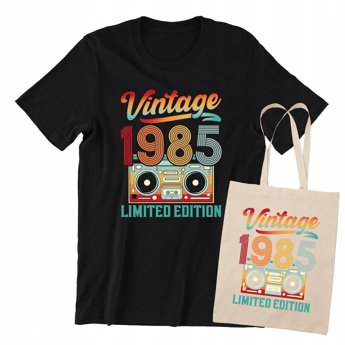 KOSZULKA NA URODZINY + TORBA ZESTAW PREZENTOWY VINTAGE 1985 30 40 50 60 lat