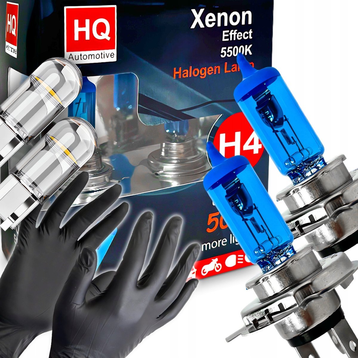 Żarówki Hq Automotive H4 Mocne Efekt Led +50% + W5W Clear Led Rękawiczki